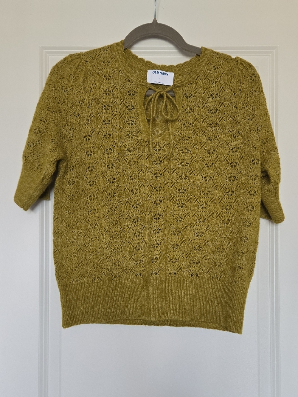 Old Navy Olive Green Openwork Tie-Neck Sweater